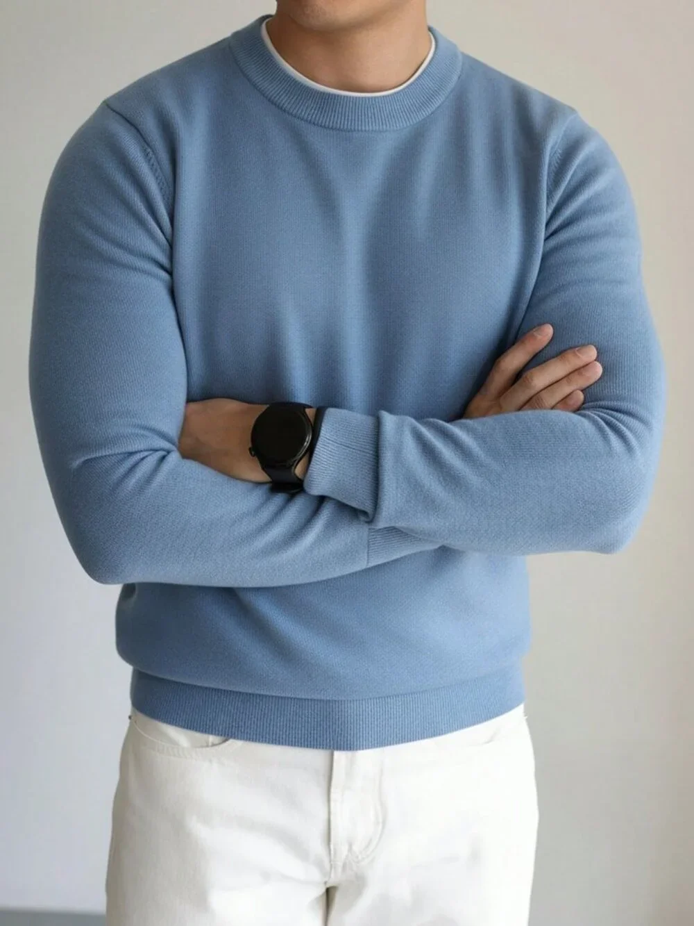 Blue Casual Regular Fit Men's Crew Neck Long Sleeve Sweater